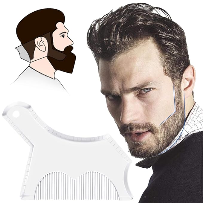 Beard Shaping Tool Trimmers for Men, Kucheed Beard Shaper with Inbuilt Comb Cool Care Black Transparent, Beard & Mustache Trimmers Cut Buddy Beard Lineup Tool Styling Template Comb barber Accessories