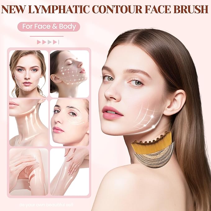 Lymphatic Contour Face Brush,Lymphatic Drainage Massager for Sculpting,Soft & Gentle Bristles Suitable for All Skin Types,Portable Ergonomic Gua Sha Brush with Travel Case