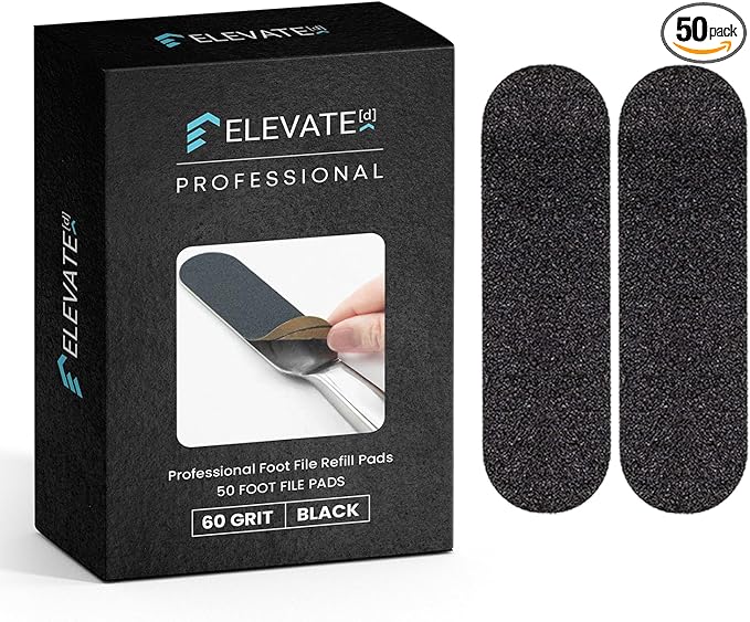 Professional Pedicure File Refills - Pack of 50 Foot File Replacement Pads 60-Grit (Course) - Black - Disposable Foot Files for Pedicures - Pedi Foot File Pads with Water Resistant Strong Adhesive