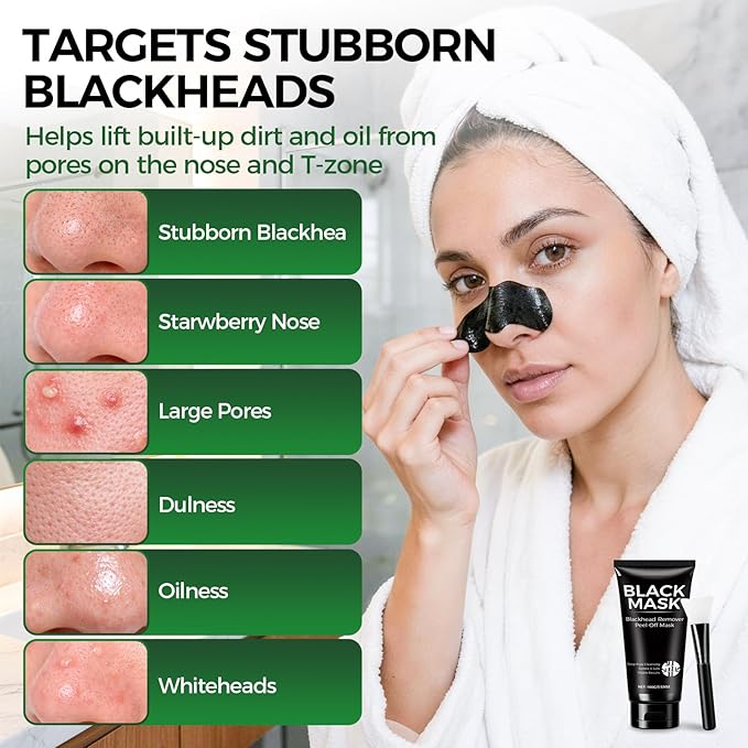 Balldanlu Blackhead Remover Mask Kit, 100ml Charcoal Peel Off Face Mask for Men & Women, Facial Mask Deep Cleansing for Face Nose Blackhead Pores Acne, for Oily & Combination Skin