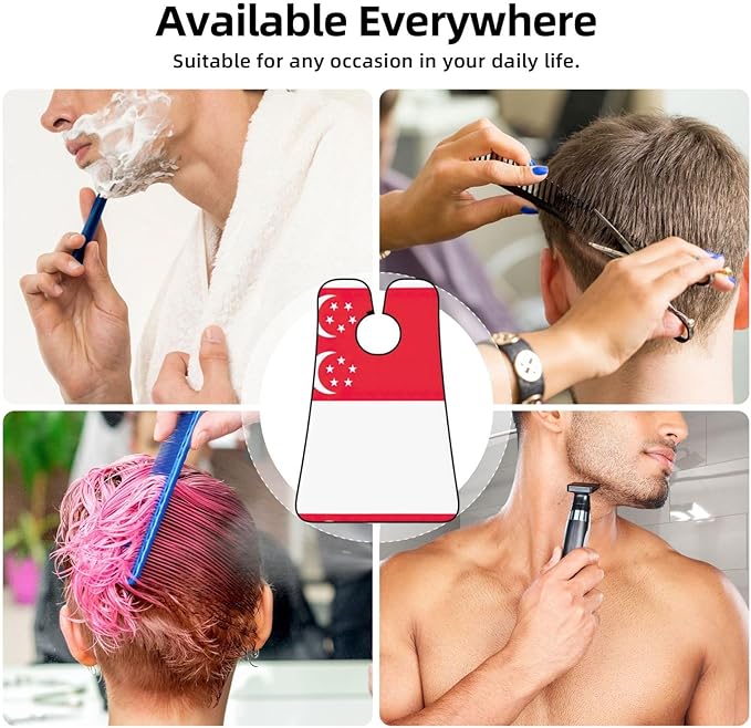 NOUZU Singapore Flag Print Beard Bib Apron For Men, Beard Hair Catcher For Men Shaving Trimming,Beard Cape Cloth