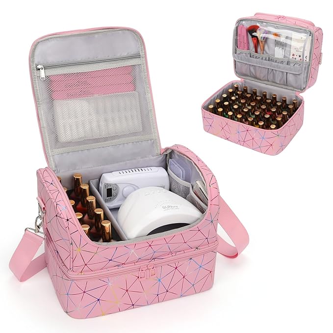 CUBETASTIC Extra Large Nail Polish Organizer - Three Layer Nail Organizers And Storage Bag, Portable Nail Supplies Organizer Case, Travel Carrying Box for Nail Tech Kit/Tattoo/Cosmetic
