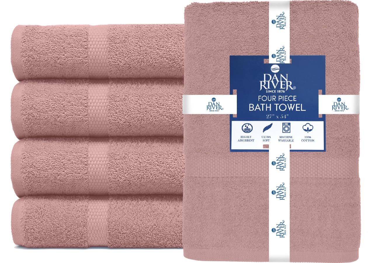 DAN RIVER 600 GSM Cotton Large Bath Towels Set of 4, 27 x 54 Inches