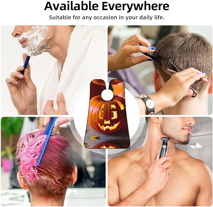 Fall Pumpkin Print Beard Bib Shaving Apron, Beard Hair Trimming Cape Gift For Dad