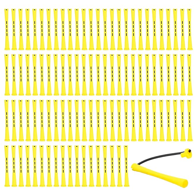 100Pcs Yellow Perm Rods for Natural Hair, Small Cold Wave Rods for Tight Curls, 0.32 Inch Non-Slip Plastic Hair Rollers for Short Hair, Professional Salon Curler Tool with Rubber Band, Bulk Pack