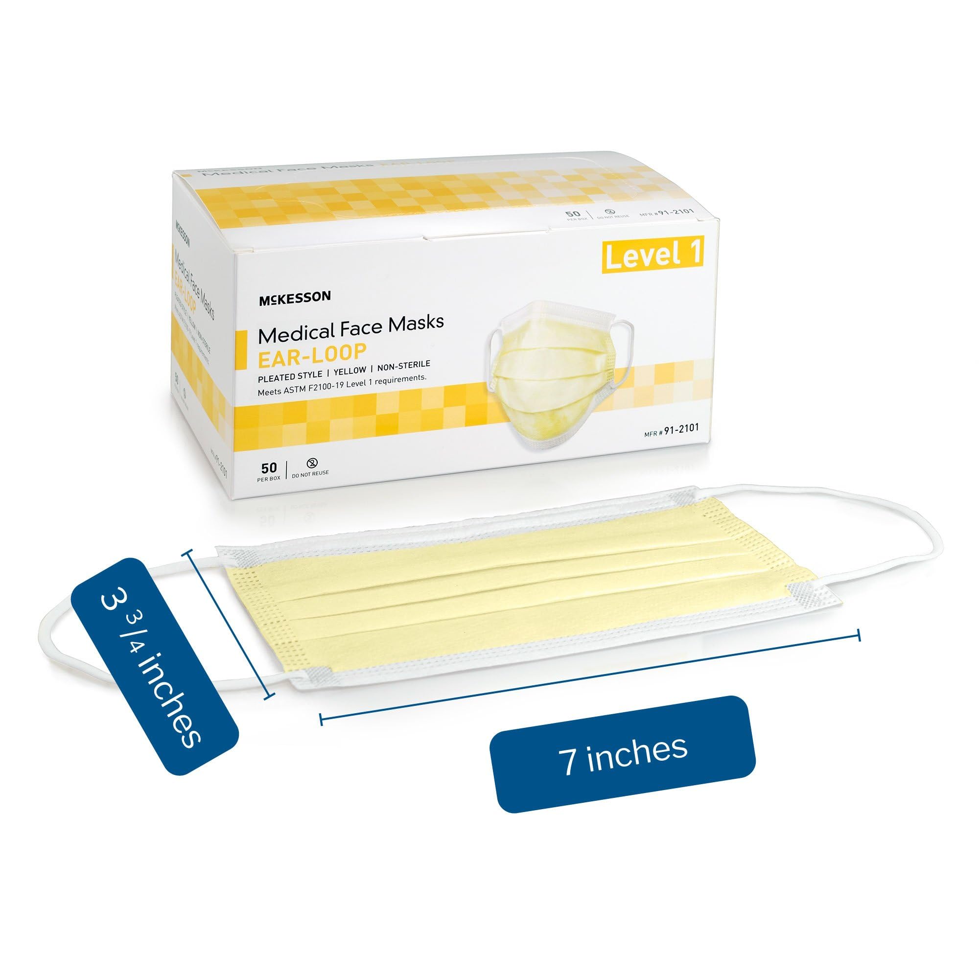 McKesson Medical Face Masks, Level 1, Non-Sterile, 7 x 3.75 in, 50 ct