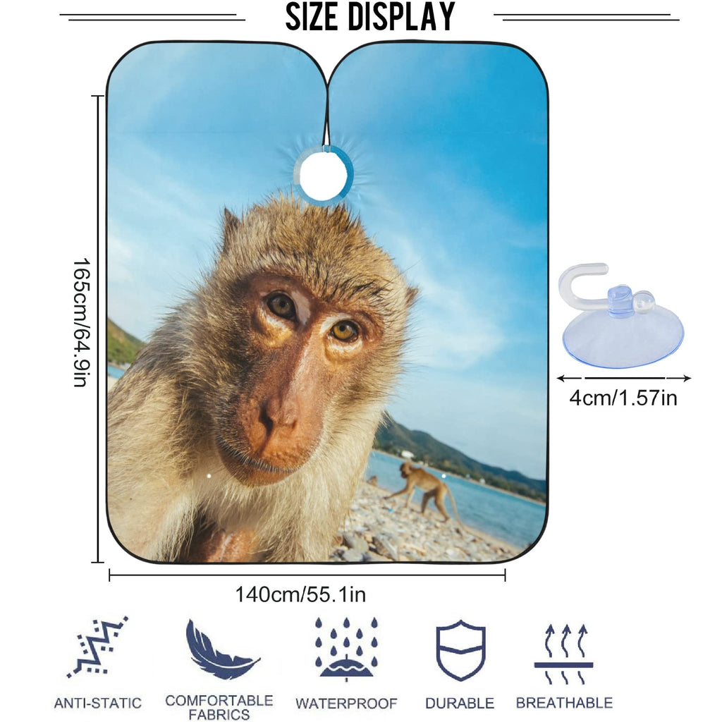 Visesunny Barber Cape - Monkey Polyester Hair Cutting Salon Apron, Anti-Static Haircut Water-Resistant Shaving Cloth, Beard Shaving Bib, Hairdressing Cape