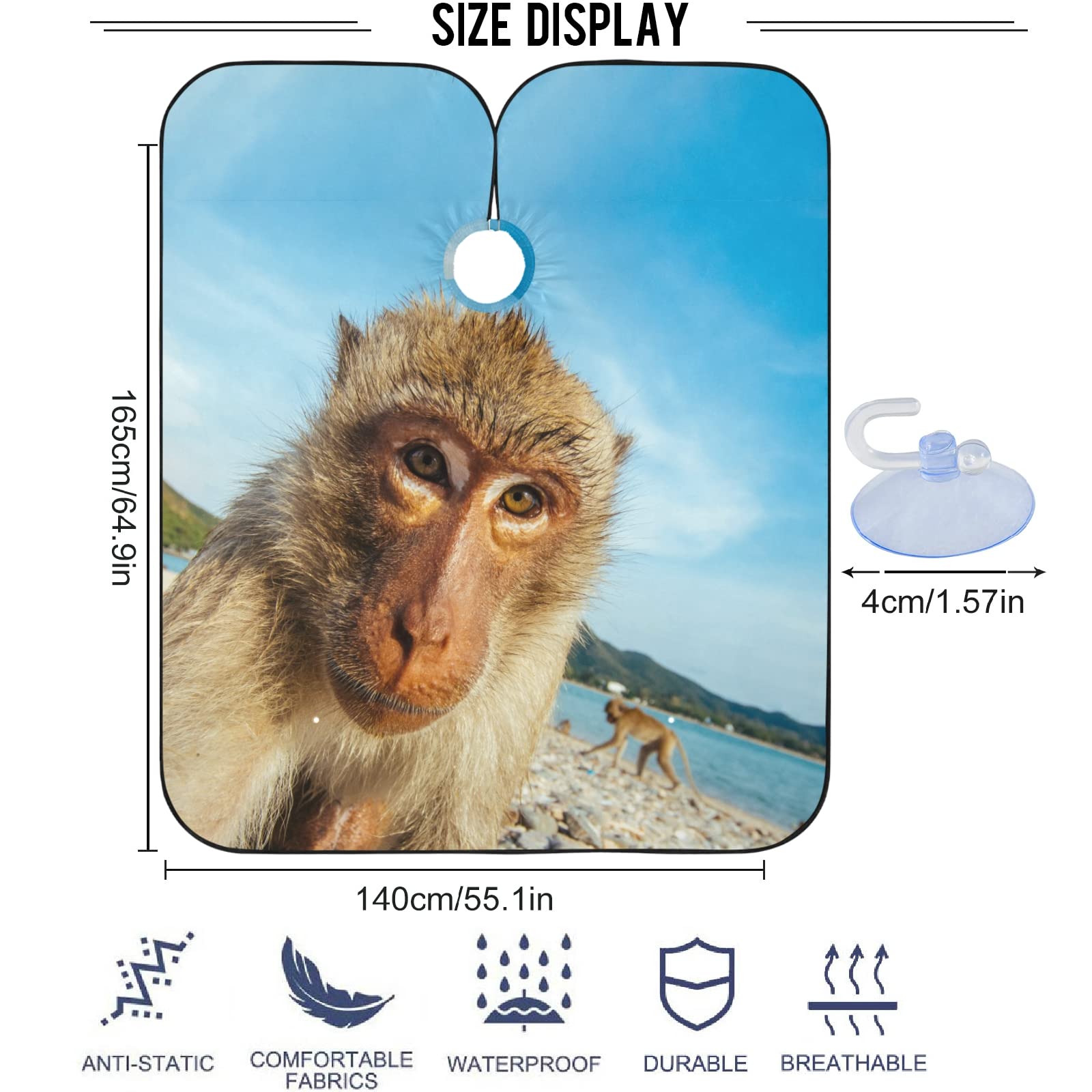 Visesunny Barber Cape - Monkey Polyester Hair Cutting Salon Apron, Anti-Static Haircut Water-Resistant Shaving Cloth, Beard Shaving Bib, Hairdressing Cape
