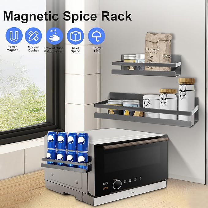 Uten Magnetic Spice Rack for Refrigerator 2 Pack, Kitchen Spice Organizer