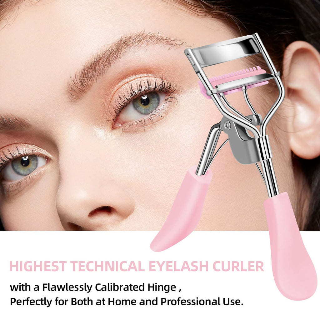 Zowor Eyelash Curler with Comb Fit All Eye Shape Curved Eyelash Curlers,Natural and Long Lasting Lash Curler for Women Make Up Gift(Pink)