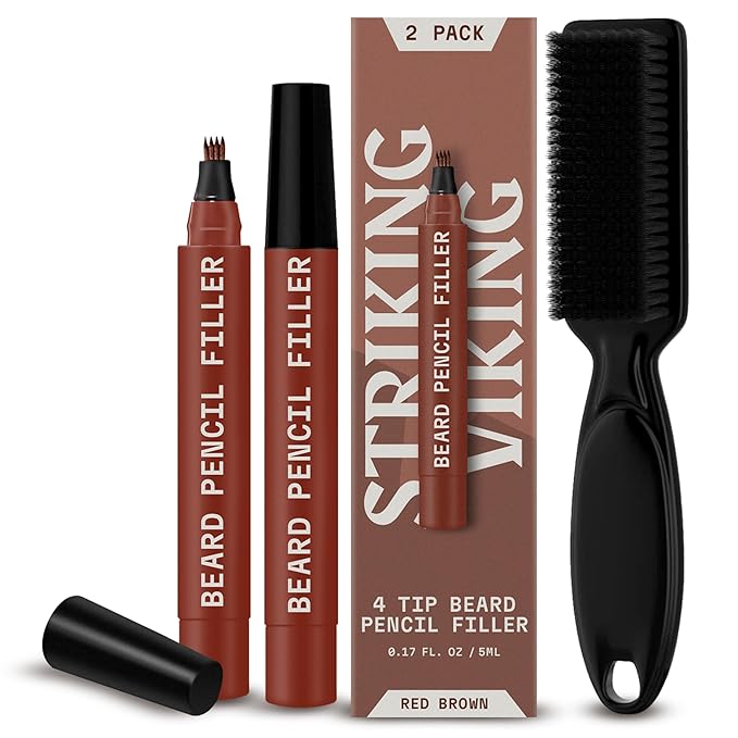 Striking Viking Beard Pencil & Bristle Brush for Men - Red Brown, 2 Pack