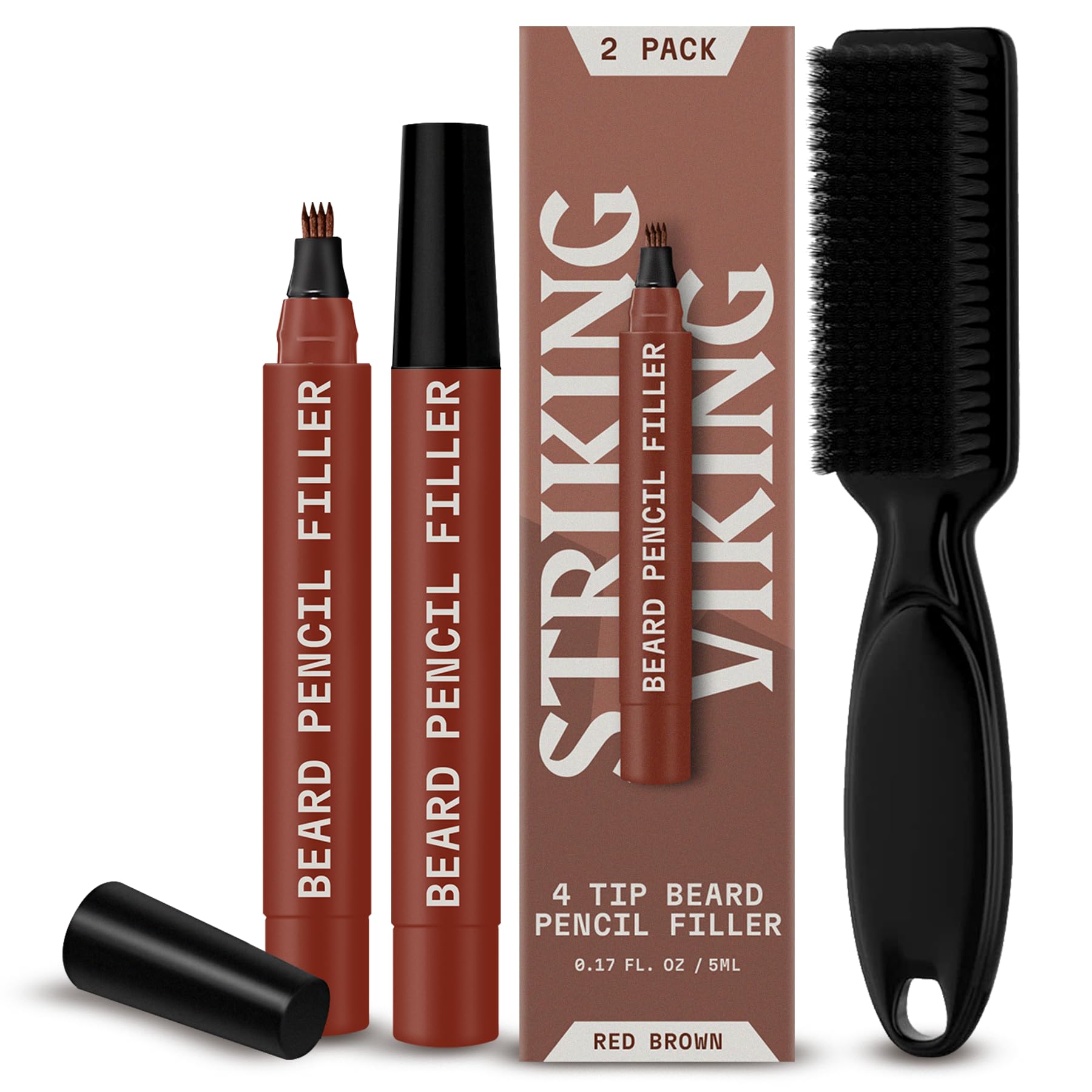 Striking Viking Beard Pencil & Bristle Brush for Men - Red Brown, 2 Pack