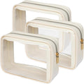 PACKISM Clear Makeup Bag Travel - 3 Pack TSA Approved Toiletry Bag, Beige
