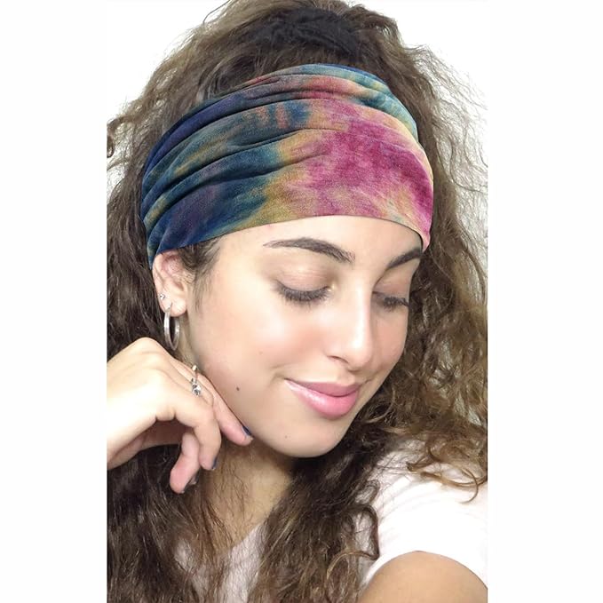 Boho Headbands For Women Fashion Stretch Wide Hair Bands Tie Dye Knoted Turban Head Bands Yoga Running Sweatband Elastic Headband Stylish Wrap Headbands Hair Accessories for Teen Girls 4 Pack
