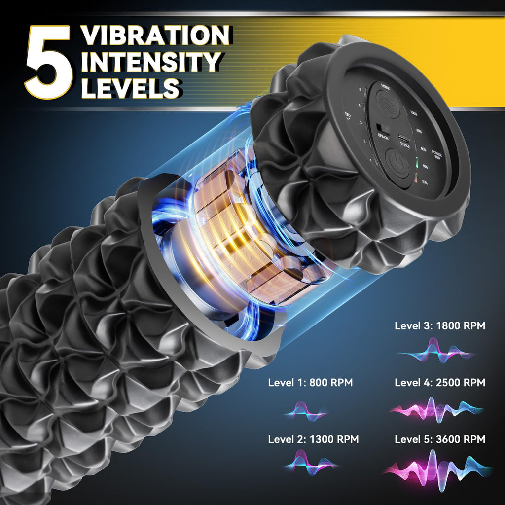 LTHTRADE Vibrating Foam Roller, High Density Massage Roller for Back Pain Relief & Muscle Recovery and Physical Therapy, 5-Speed Rechargeable Exercise Roller, 2 Modes
