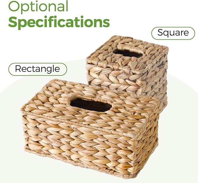 Tissue Box Cover, Square Wicker Tissue Box Holder Facial Tissues Boxes, Hand Woven Napkin Box Tissue Holder for Bathroom Bedroom Office Table Desk Night Stand, Boho Decorative, Natural