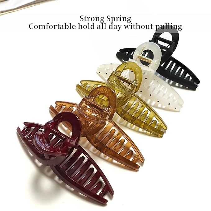 Nalodu 5 Inch Extra Large Claw Clips, 13 cm No Slip Jelly Jumbo No Slip XL Hair Clips for Thick Long Curly Hair, Big Hair Claw Clips, 5 Pack