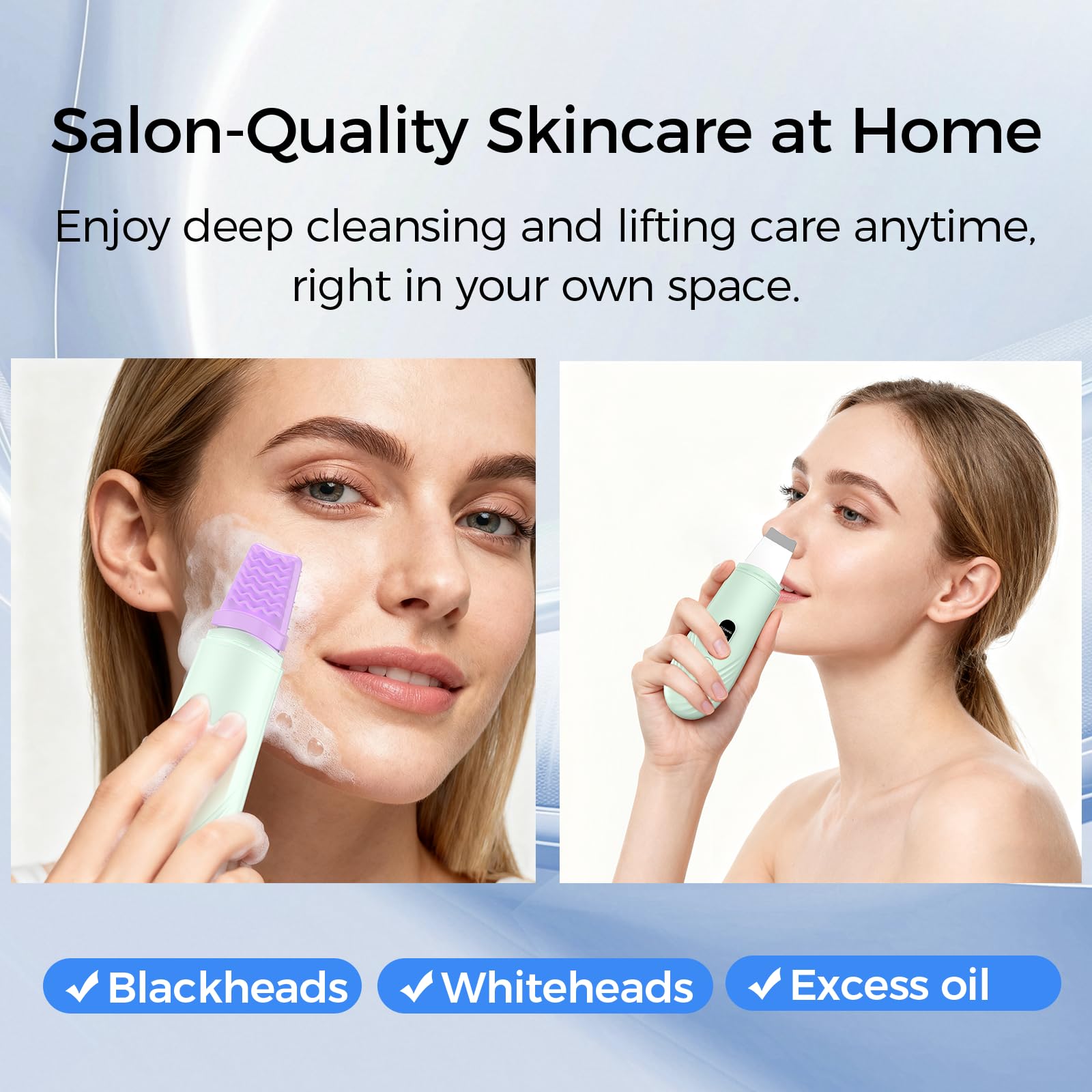 Skin Scrubber Face Spatula, Blackhead Remover Tool for Facial Deep Cleansing, Face Spatula Pore Cleaner with 4 Modes, Whitehead Remover, Blackhead Extractor, Face Scrubber (Green)