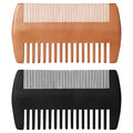 Wooden Beard Comb Kit, Dual Action Fine & Coarse Teeth, Wood Color and Black Pocket Comb for Beards & Mustaches & Hair Grooming Care (2 Pack)