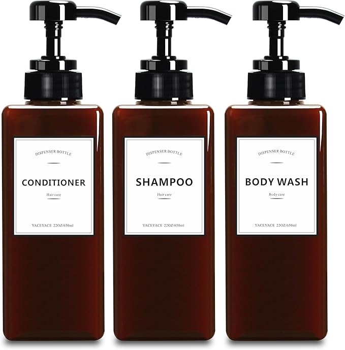 YACEYACE Shampoo and Conditioner Dispenser for Shower, 22oz Set of 3 Refillable Shower Bottles Pump, Shampoo Dispenser Bottles for Bathroom, Kitchen