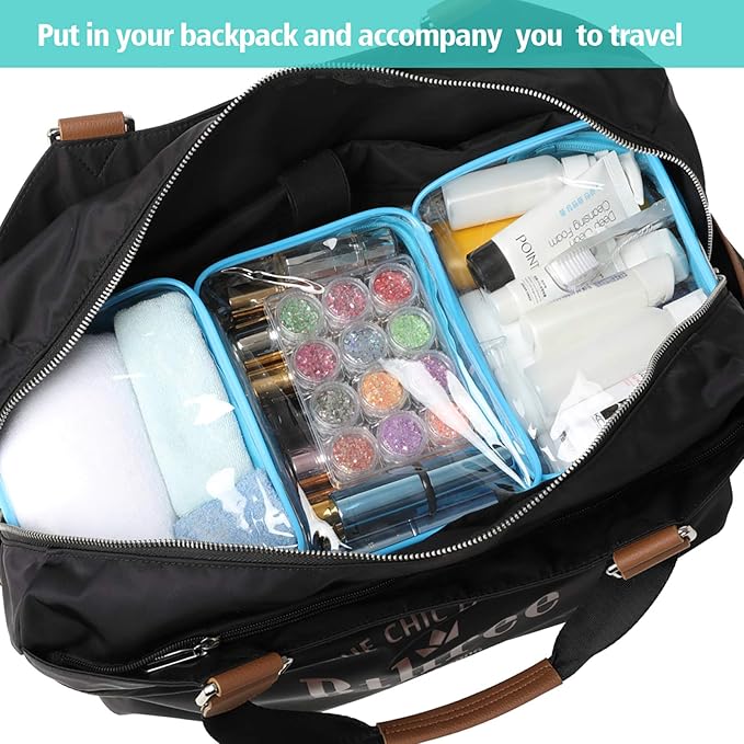 PACKISM TSA Approved Toiletry Bag - Clear Makeup Bag, Black White Blue