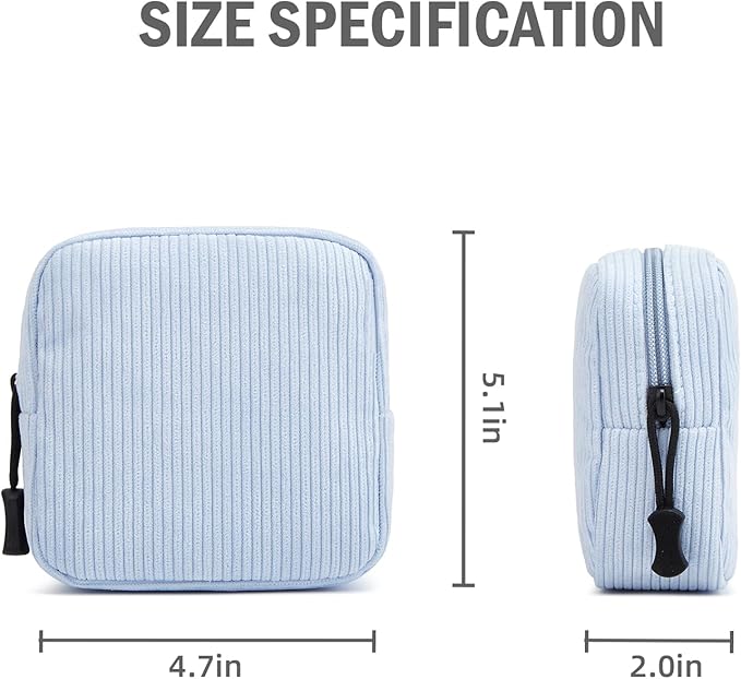 ZOEMTIU Small Makeup Bag for Purse,Mini Cosmetics Bag cute Zipper corduroy Cosmetic Pouch Storage Pouch Travel Toiletry Organizer for Women Girls(Blue)