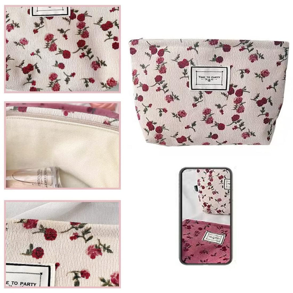 SxoSyo Cosmetic Bags for Purse, Floral Makeup Bag, Dark Red Rose