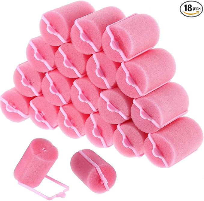 Geyoga 18 Pieces Sponge Hair Rollers Large Soft Foam Hair Styling Curlers Large Size Hairdressing Curlers for Women(Pink,1.6 x 2.8 Inches)