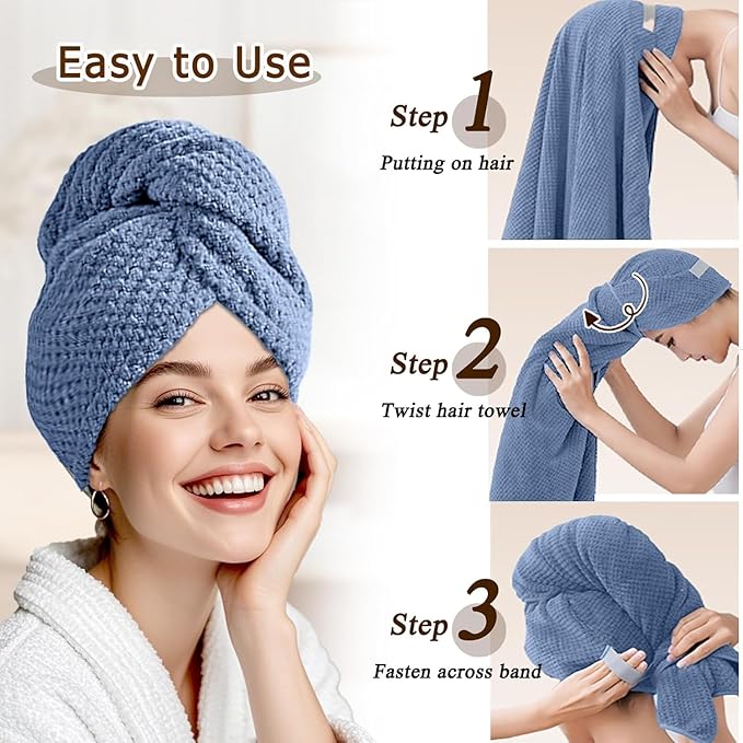 2-Pack Women's Microfiber Hair Towel Wrap - 50% Faster Dry, Ultra-Absorbent & Anti-Frizz. Ideal for Long/Curly Hair. 27.5x39.4 Oversized, Lightweight for Travel, Gym, Spa & Home