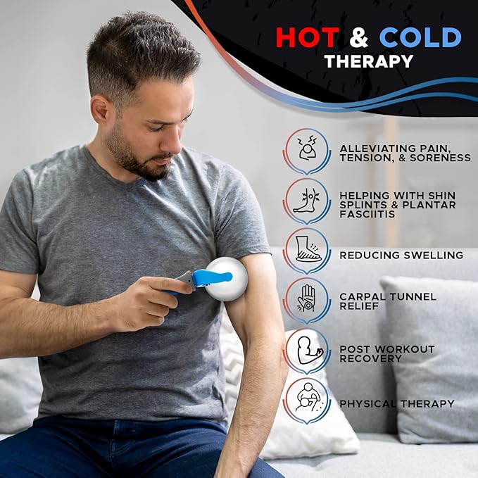 PRIME Fitness Cold Massage Roller Ball | Cold Therapy | Ice Roller Ball with Handle | cryo Stick | Relieve Muscle Pain (Blue)