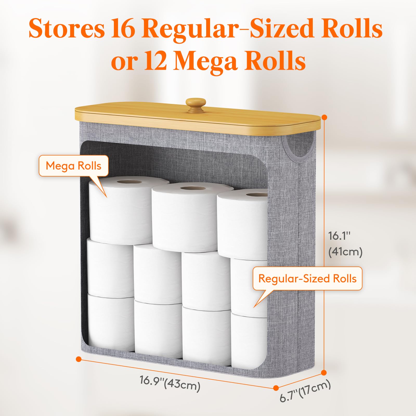 Lifewit Toilet Paper Storage Holder Extra Large Stand Basket 30L Light Gray