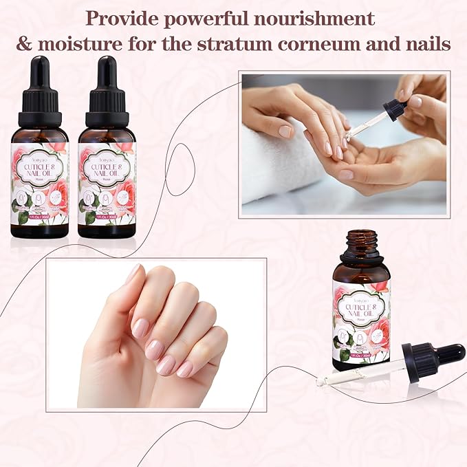 yonisayo 3 in 1 Cuticle Oil, 3 Pack Rose Nails Care Oil to Strengthen Brittle Nails, Hydrate Dry Cuticles & Soften Hands, Fast-Absorbing