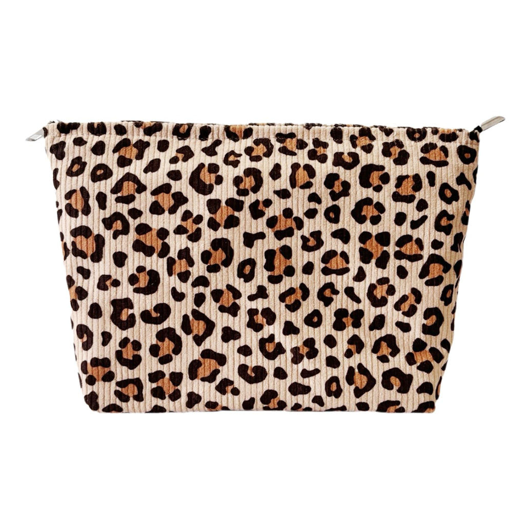 itgowisa Leopard Print Corduroy Makeup Bag, Travel Makeup Pouch for Purse