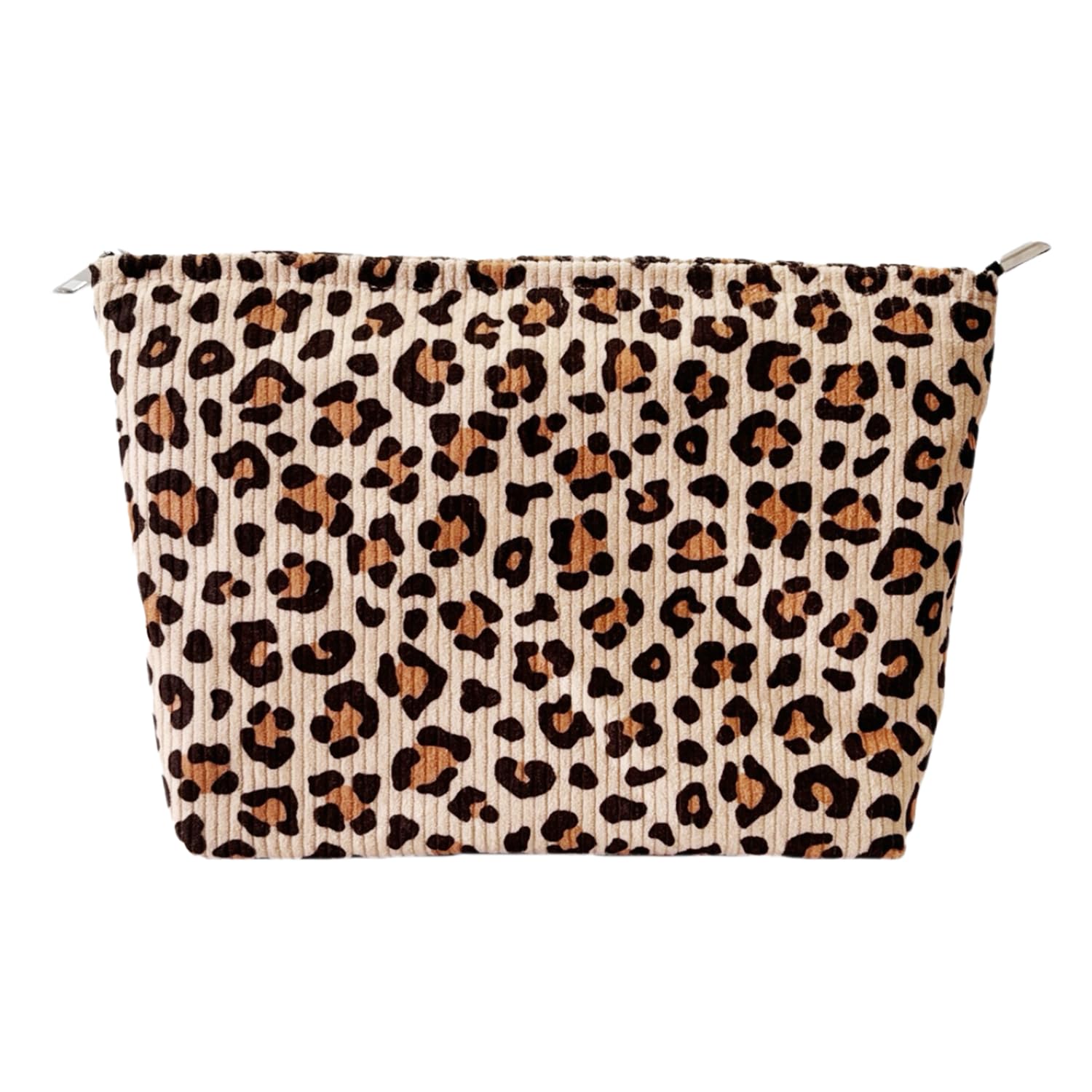 itgowisa Leopard Print Corduroy Makeup Bag, Travel Makeup Pouch for Purse
