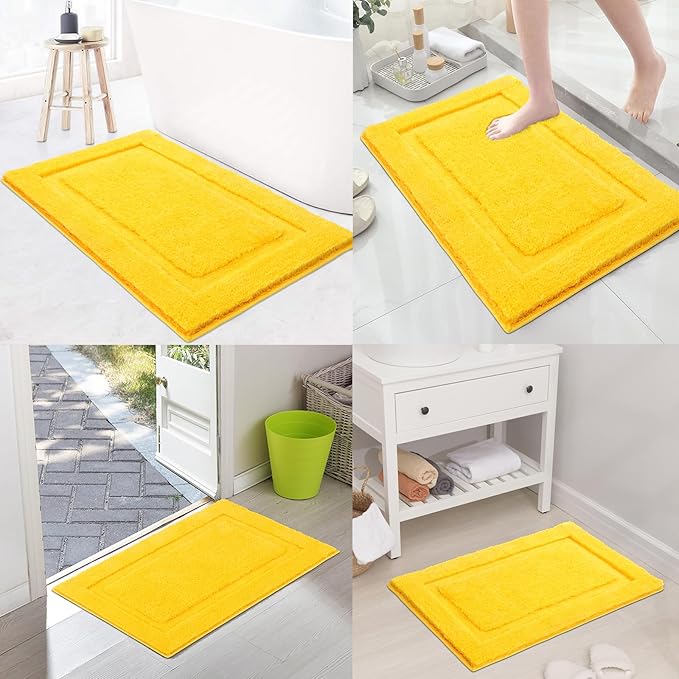 SHACOS Super Soft Bathroom Rugs Set of 2 Pieces 20x32 inch Non Slip Fluffy Absorbent Bath Mats Washable Bath Rugs for Bathroom Shower Tub, Yellow