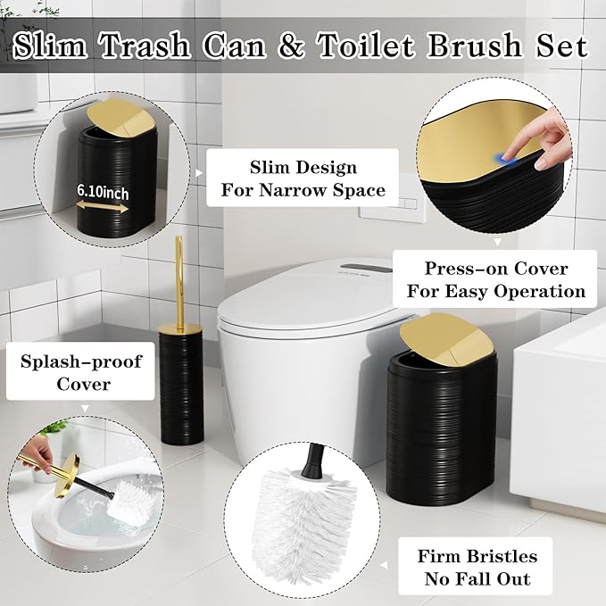InnJoey Bathroom Set - Bathroom Sets with Shower Curtain and Rugs, 25PC Bathroom Accessory Set, Black Bathroom Accessories Set with Trash Can, Soap Dispensers