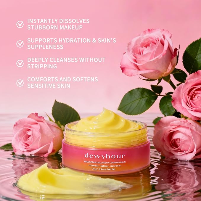 dewyhour Rose Makeup Remover Cleansing Balm – Melts Stubborn Waterproof Makeup for Daily Evening & Post-Gym, Nourishes Sensitive Skin, Zero Residue, One-Step Vegan Korean skincare for Travel 2.46 oz