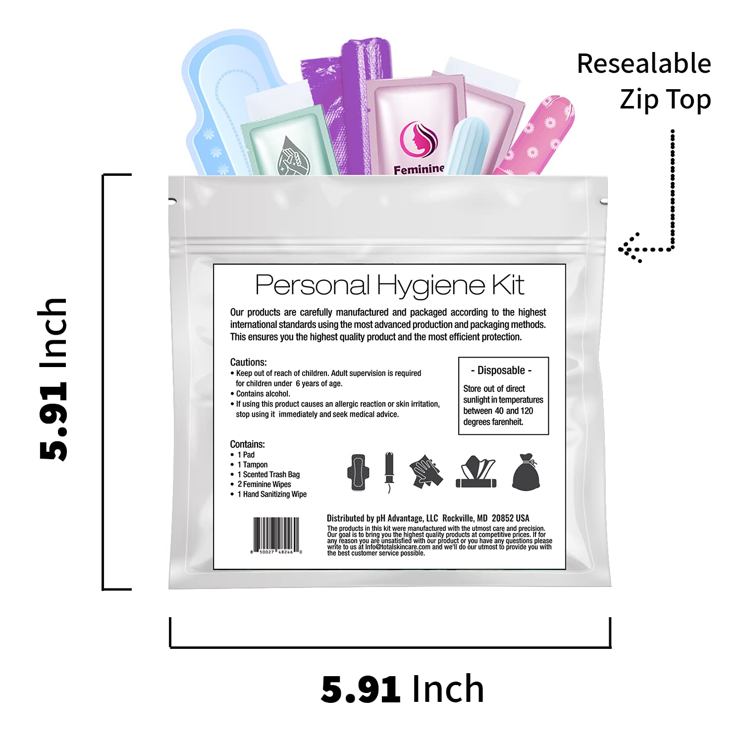 Menstrual Kit All-in-One 10 Pack | Convenience on The Go | Period Kit Pack for Travelling, Tweens & Teenager | Individually Wrapped Feminine Hygiene Product (Rainbows and Unicorns)