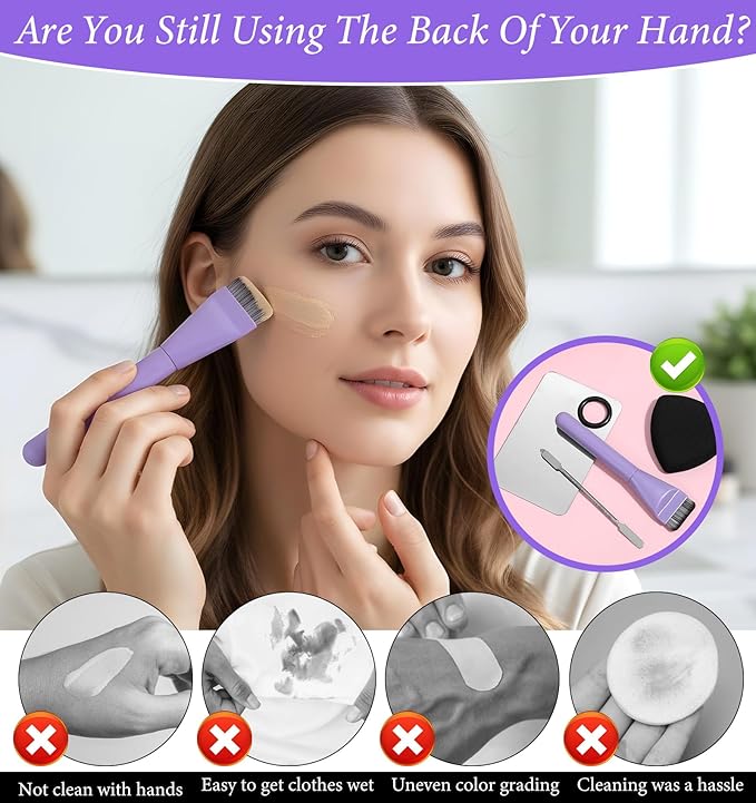 4Pcs Foundation Mixing Palette, Metal Foundation Mix Palette and Spatula Brush Makeup, Perfect for Mixings Mediums, Ideal for Women & Girls, Stainless Steel Easy to Clean