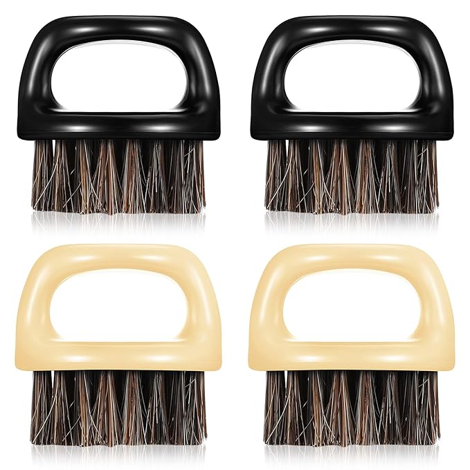 4 Pcs Knuckle Brush for Men Barber Brush, Fade Brushes, Face and Neck Brushes, Mustache and Hair Supplies, Barber Essential Tool for Professional Barbering and Grooming Services(Black and White)