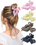 4 PCS Bow Hair Clips Bow Claw Clip for Women, Large Hair Claw Clips for Thin Thick Long Hair Cute Nonslip Bows (Black+Light Brown+Off-White+Light Pink)