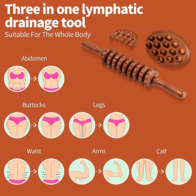 NXCYLW 3-in-1 Wood Therapy Massage Tools Wooden Lymphatic Drainage Massager Maderoterapia Kit, Anti Cellulite Complete Body Sculpting Tools for Muscle Pain Relief, Body Contouring and Shaping