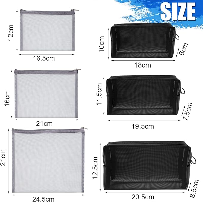 Boao 6 Pieces Mesh Makeup Bags Mesh Cosmetic Bag Portable Travel Organizing Zipper Pouch Toiletries Makeup Pouches for Home Office Travel Accessories(Classic Colors)