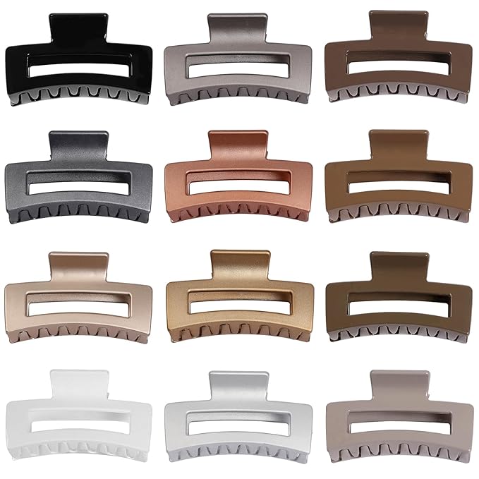 Sisiaipu 3.5 Inch Medium Hair Claw Clips 12 Pcs Square Claw for Thick and Thin Hair Rectangular Rectangle Hair Clips Jaw Clips Bulk Hair Accessories for women and Girls (Gold)
