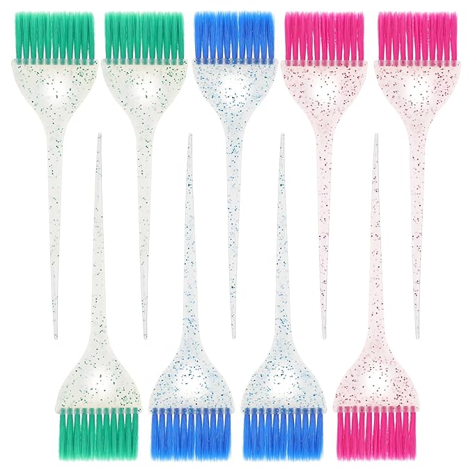 Classicseali 9pcs Color Brushes for Hair Stylist Hair Color Brushes with Glitter Handles, 8.5 X 2.2 In Hairs Dye Brush for Highlighting, Tint and Coloring Hairs Section, Salon Use Home DIY, 3 Colors