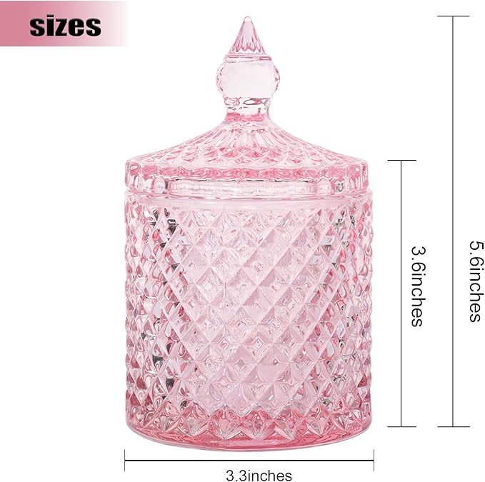 2 Pack Qtip Holder Apothecary Jars with Lid, Thick Glass, Pink