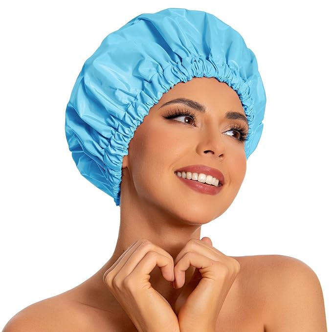 Edoneery Reusable Shower Caps for Women, Waterproof Long Hair Bonnet