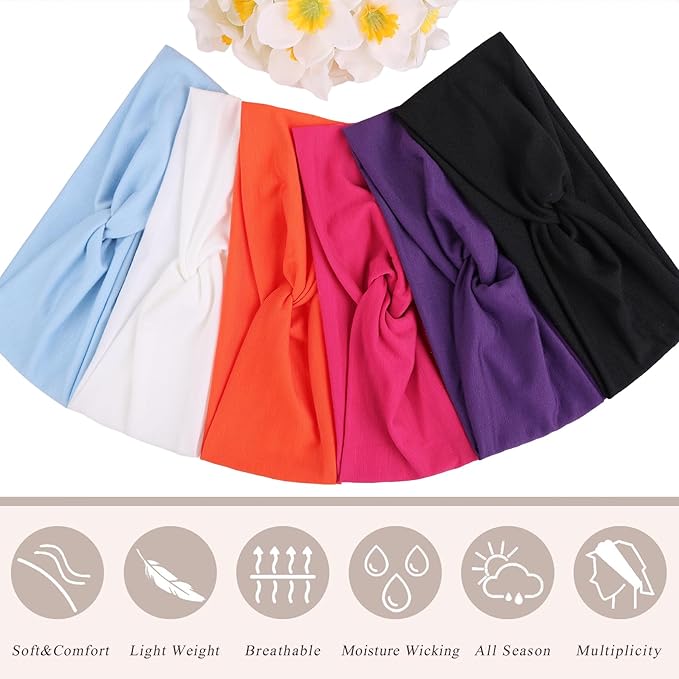 XTREND 6 Pcs Women's Headbands Twisted Cross Elastic Head Bands Yoga Workout Hairbands Non-Slip Sweat Soft Headband Solid Color Simple Versatile Hair Accessory Head Band