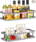 PUSDON 2-Pack Minimalist Shower Caddy Wall Mount, Open Frame Bathroom Shelf Organizer with Mesh Base, Rustproof Floating Spice Rack for Kitchen, Holds 50 LBS, 4 Hooks - Silver Gray, Guardrail