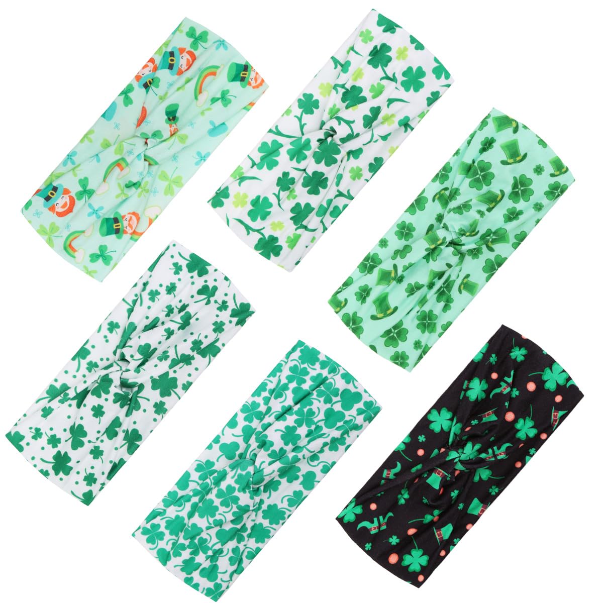Kachanaa 6 Packs St. Patrick’s Day Headbands for Women Elastic Non-Slip Green Irish Shamrock Hat Hair Accessories for Party and Gifts